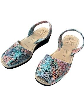 HANDMADE Menorquina Gaudí Mosaic Leather Wedge Sandals EU 36 Artisan Boho Artsy